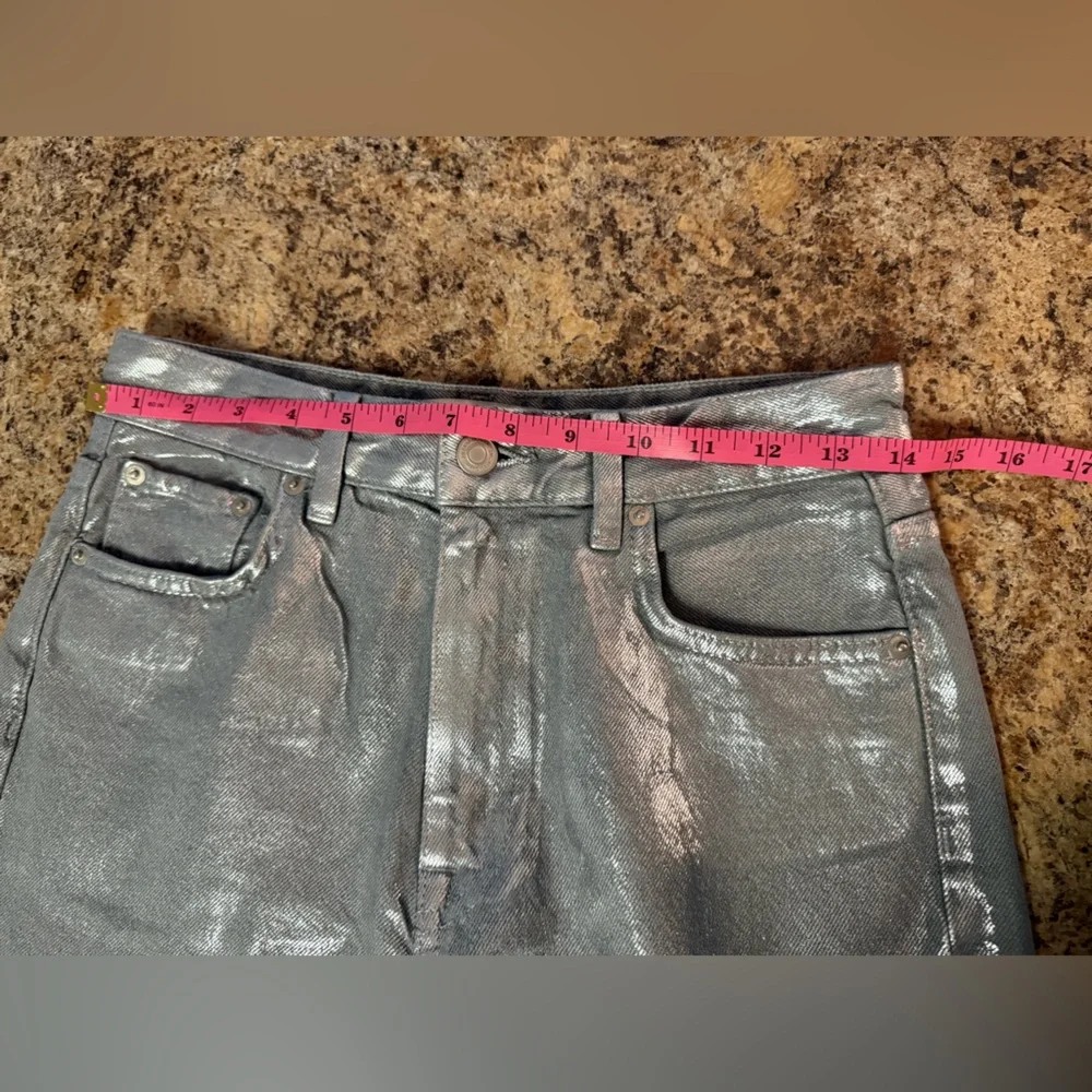 Zara Women’s Metallic Shiny Silver Straight Cropped Festival Jeans Size 4